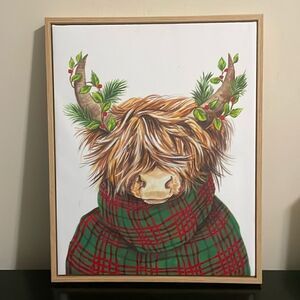 New Eccolo Christmas High land cow cattle canvas picture wooden frame wall art